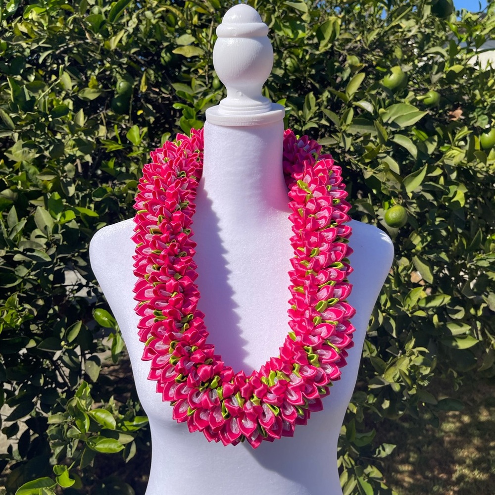 All handmade leis- Rose pink plumeria. 39 inches